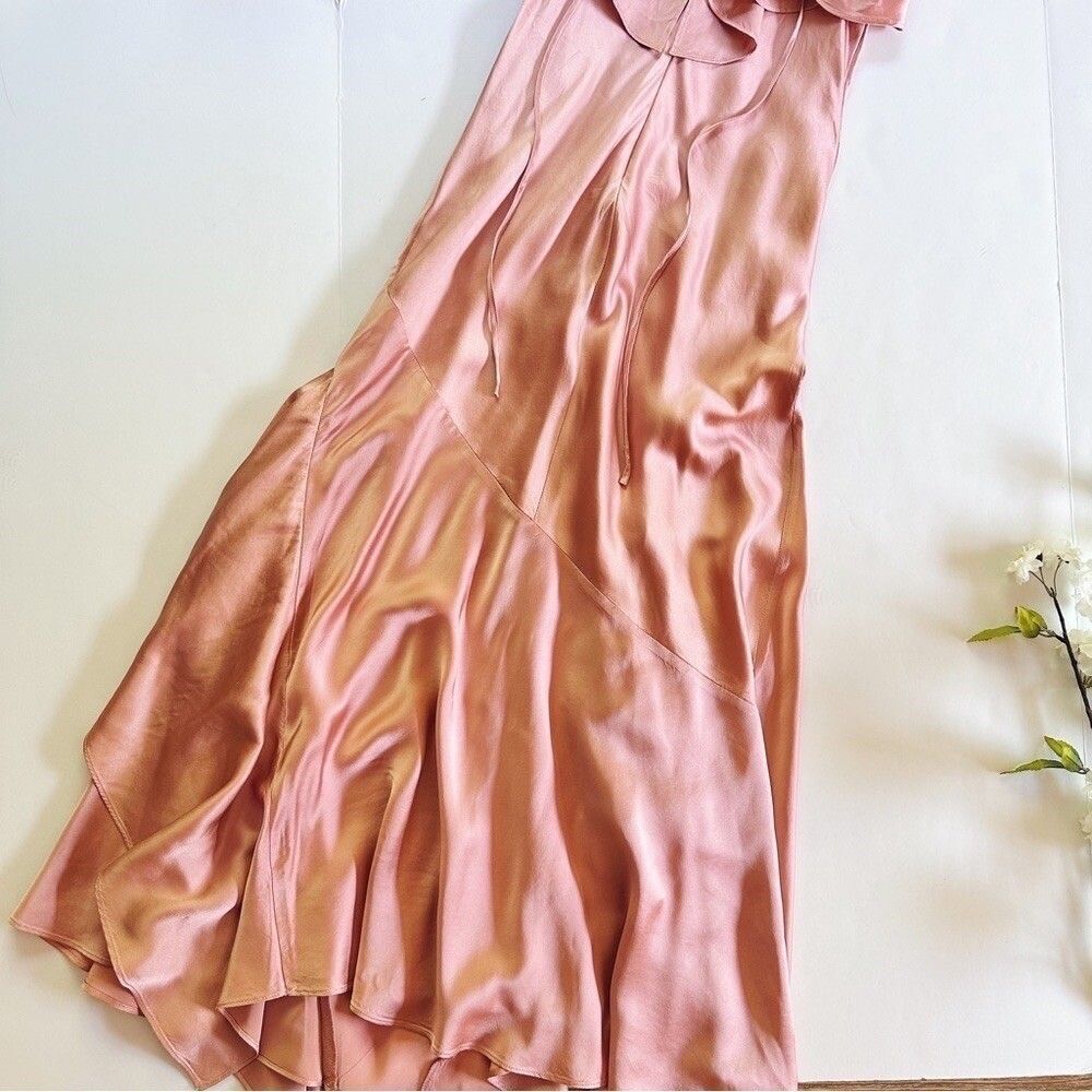 Cinq A Sept Women’s Elly Charmeuse Ruffle Midi Dress Sleeveless Pink Silk Size 0 - Picture 7 of 11